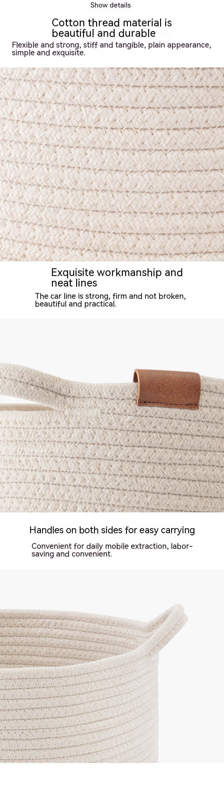 Laundry Basket Woven Cotton String Large Laundry Basket High Laundry Basket Foldable Basket