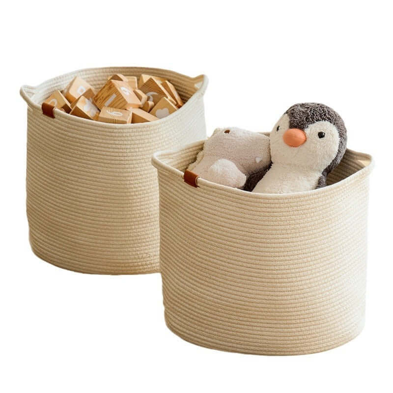 Laundry Basket Woven Cotton String Large Laundry Basket High Laundry Basket Foldable Basket