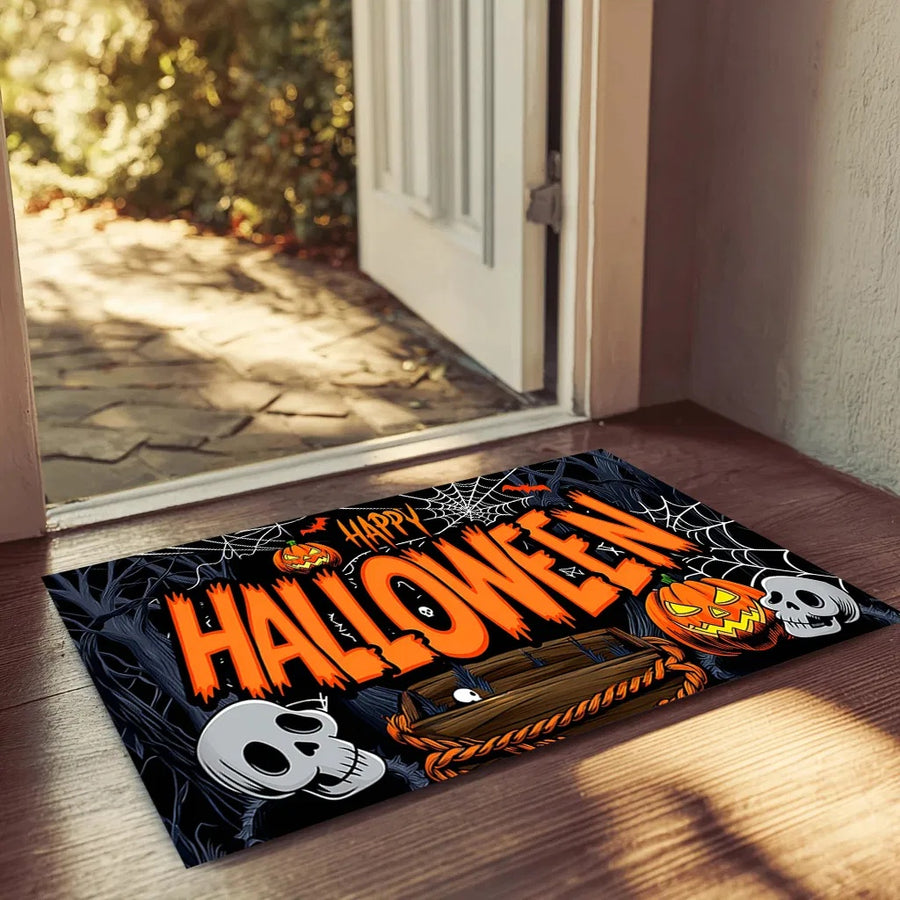 Halloween Pumpkin Ghost Home Decor Doormat, Suitable For Entrance, Bedroom, Living Room, Bathroom, Kitchen, Absorbent And Non-Slip Rug